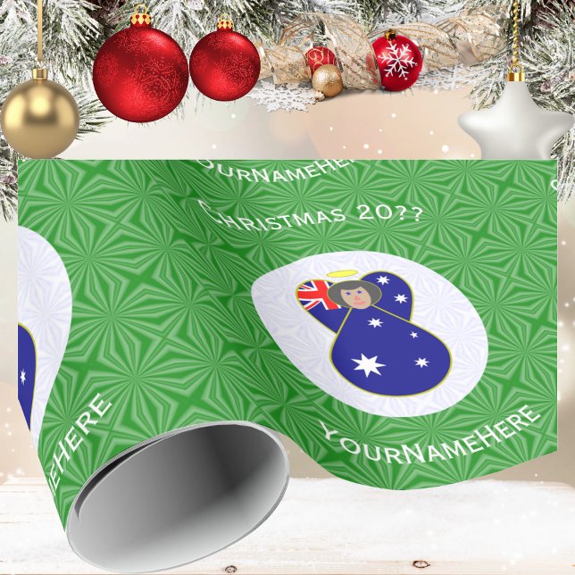 Papel De Presente Anjo de Natal Personalizado com Bandeira Australia (Criador carregado)