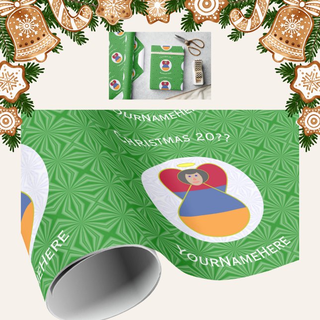 Papel De Presente Anjo de Natal Personalizado com Bandeira da Armêni (Criador carregado)