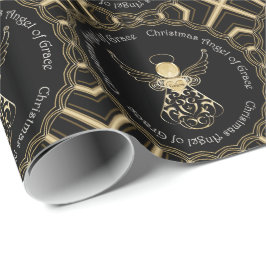 Papel De Presente Anjo de Natal preto e Dourado de Grace Filigree