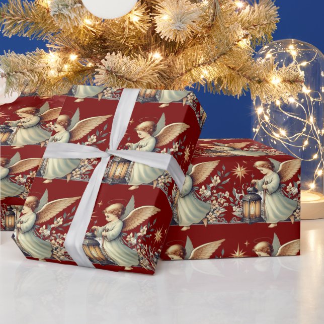 Papel De Presente Anjo e Lanterna de Natal Vintage (Feriados)