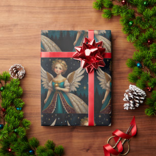 Papel De Presente Anjo Fofo de Natal ao Estilo Vintage