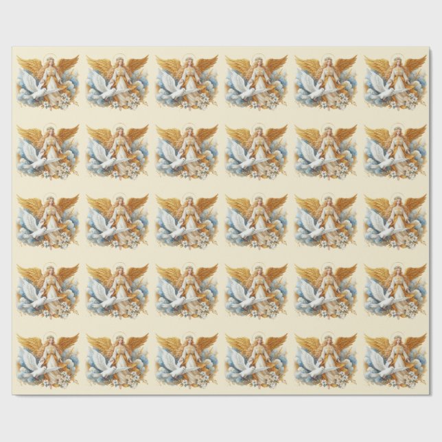 Papel De Presente Anjo Guardião do ouro com pássaro branco (Aberto)