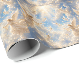 Papel De Presente Anjos Celestiais nas Nuvens | Cristão Celestial