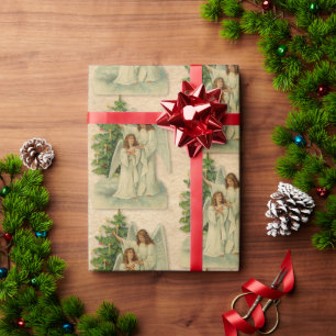Papel De Presente Anjos de Natal Árvore de Pergaminho Vitoriana Anti