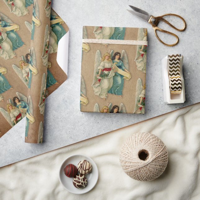 Papel De Presente Anjos de Natal - Pergaminho Vitoriano Antigo (Artesanato)