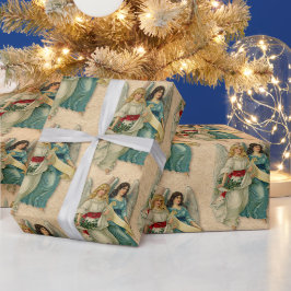 Papel De Presente Anjos de Natal - Pergaminho Vitoriano Antigo