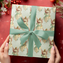 Papel De Presente Anjos de Natal Vitorianos Clássicos Elegantes