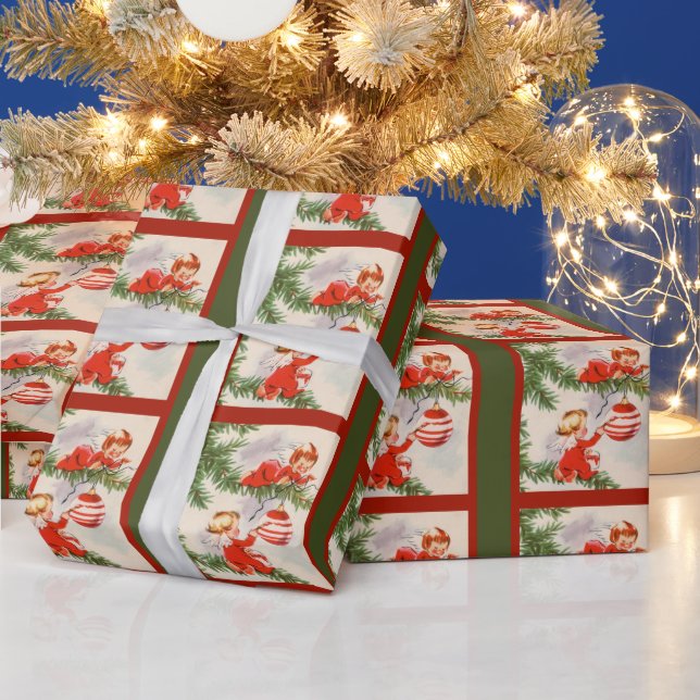 Papel De Presente Anjos decorando a árvore de Natal (Feriados)