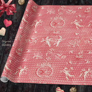 Papel De Presente Anjos e Corações Rosa Vermelho Antigo com Classe C