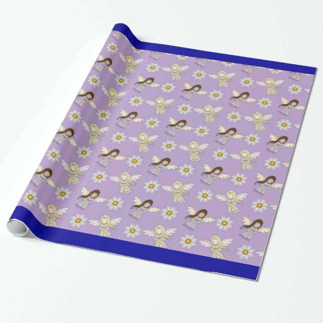 Papel De Presente Anjos Lindos em Roxo (Desenrolado)