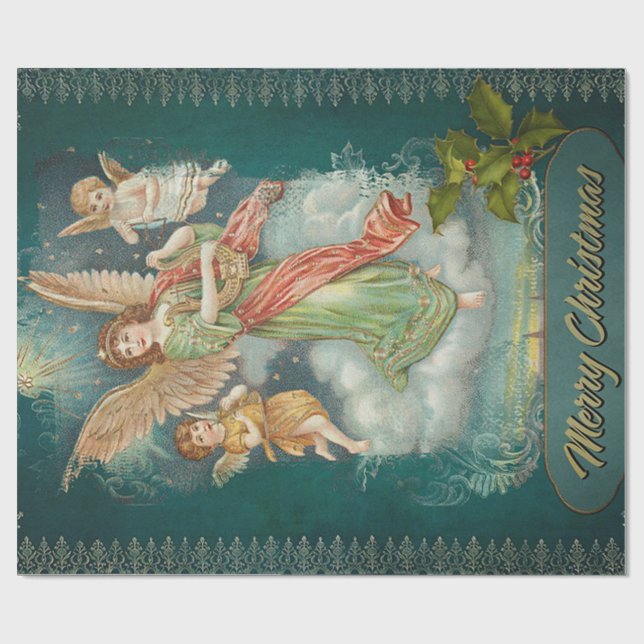 Papel De Presente Anjos Vintage Natal   (Aberto)