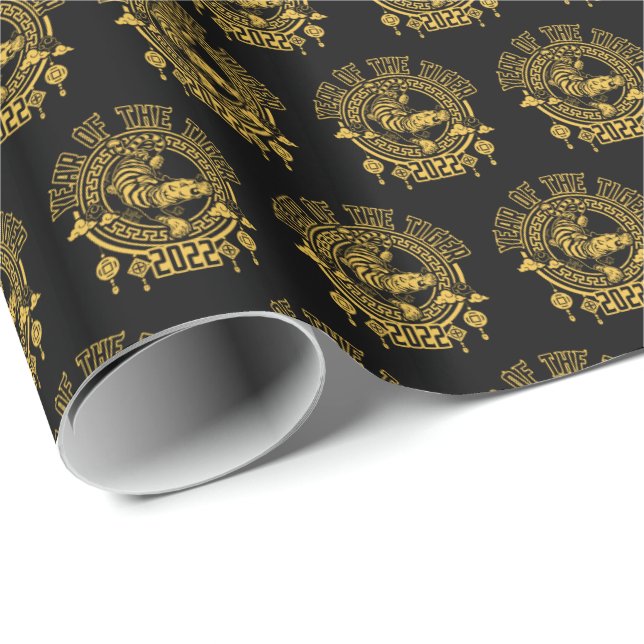 Papel De Presente Ano Chinês da Silhueta Tiger 2022 (Ponta do rolo)