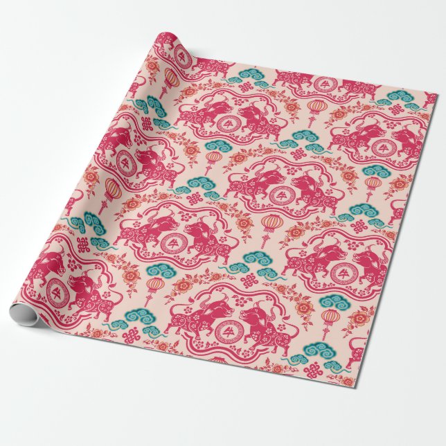 Papel De Presente Ano Da Ox (Desenrolado)