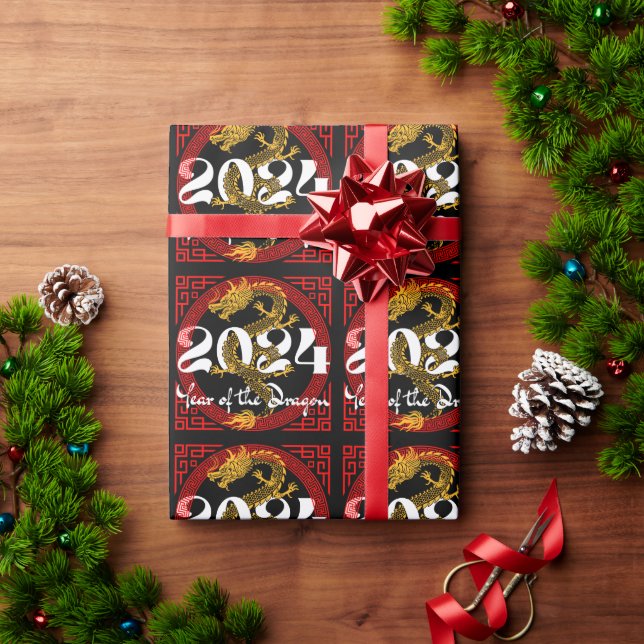 Papel De Presente Ano do Dragão 2024 zodíaco chinês (Presente de Natal)