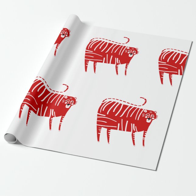 Papel De Presente ANO DO TIGER RED Wrapping Paper (Desenrolado)