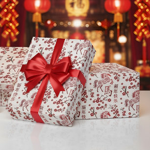 Papel De Presente Ano Novo Chinês do Fogo Cavalo 2026