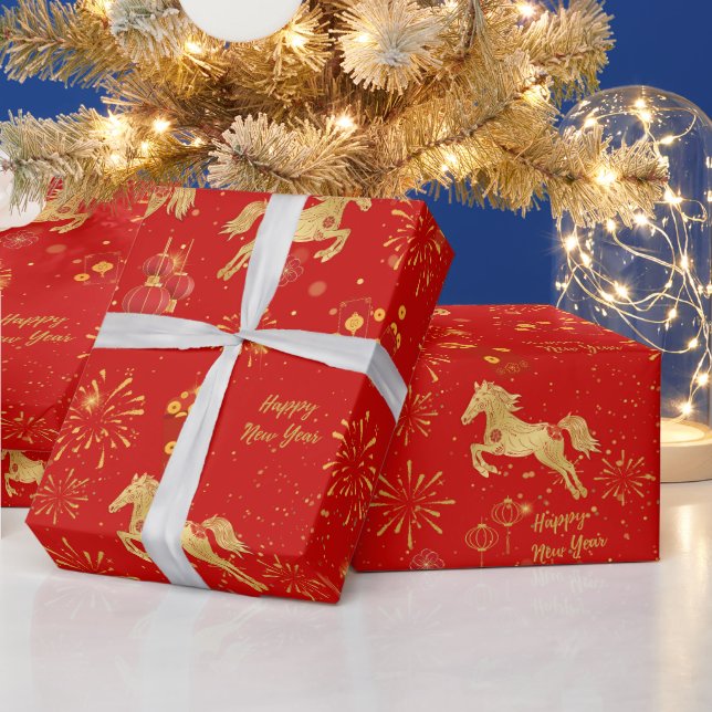 Papel De Presente Ano Novo Lunar 2026 | Ano do Cavalo (Feriados)