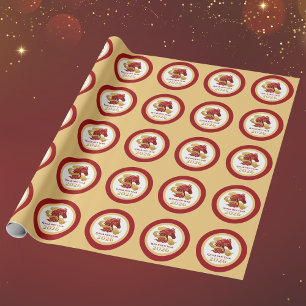 Papel De Presente Ano Novo Lunar Chinês 2026 Cavalo Vermelho e Doura