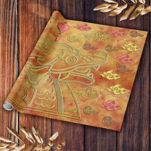 Papel De Presente Ano Novo Lunar Chinês Vermelho Dourado do Dragão 2
