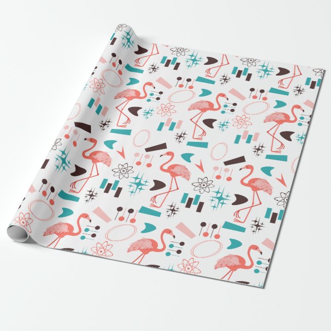Papel De Presente Anos 50 Fabulosas Flamingos (Desenrolado)