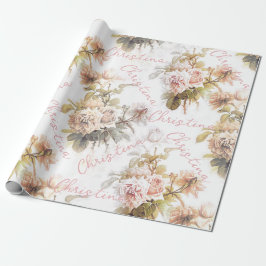 Papel De Presente Antiga flora do buquê rosa-rosa
