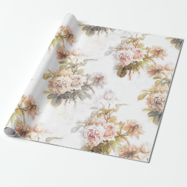 Papel De Presente Antiga flora do buquê rosa-rosa