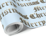 Papel De Presente Antiga letra inglesa Dourada e "Baby Blue Christma<br><div class="desc">Antigo idioma em inglês: Feliz Natal Papel de embrulho para presentes com legante Faux Dourado Antigo Padrão de Tipografia Inglesa em Segundo Plano Azul Bebê</div>