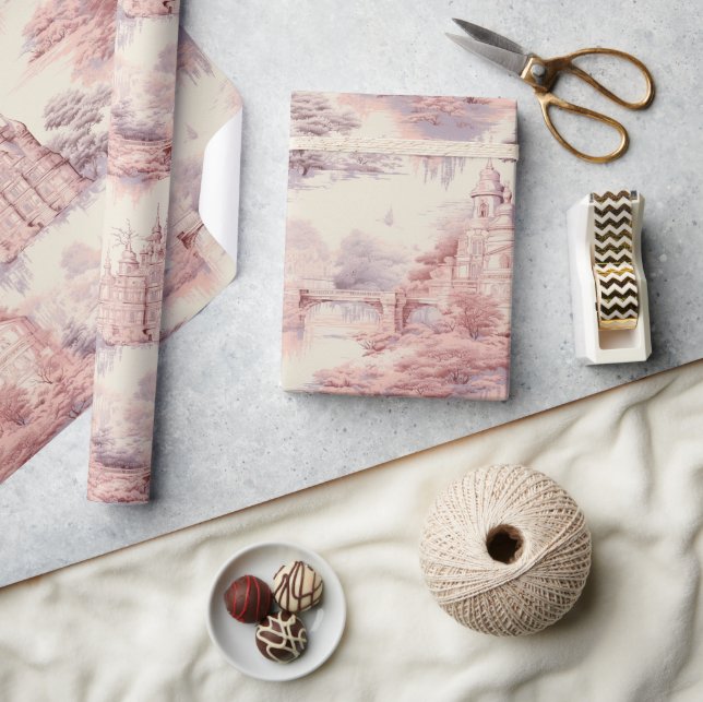 Papel De Presente Antigo Castelo Modern Red Toile de Jouy (Artesanato)