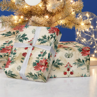 Papel De Presente Antigo Damasco de Natal Antigo