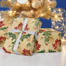 Papel De Presente Antigo Damasco de Natal Antigo