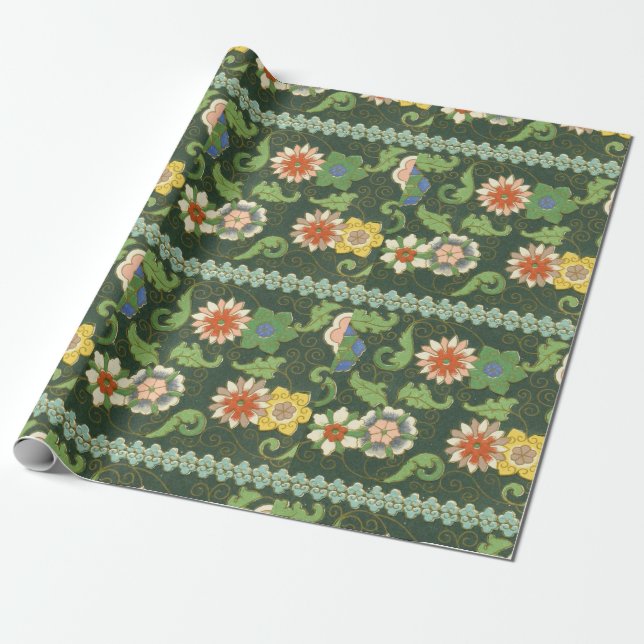 Papel De Presente Antigo Padrão Chinês de Cloisonné: Jade Verde (Desenrolado)