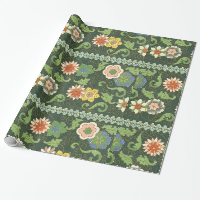 Papel De Presente Antigo Padrão Chinês de Cloisonné: Jade Verde (Desenrolado)