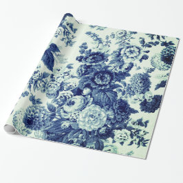 Papel De Presente Antiguamente Azul-Indigo Azul-Vintage Toile Floral
