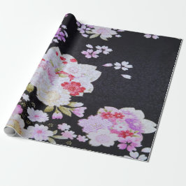 Papel De Presente Antiguamente Black Japonês Kimono Floral Decoupage