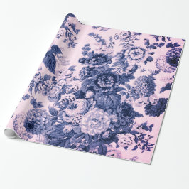 Papel De Presente Antiguamente Rosa Indigo Azul Vintage Toile Floral