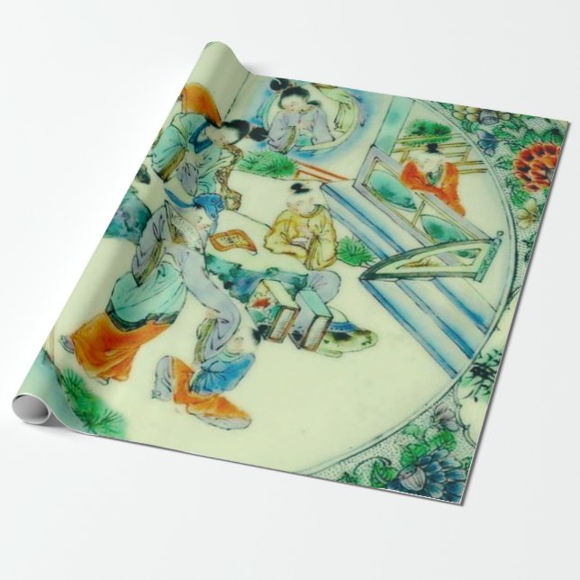 Papel De Presente Antiguidade Chinoiserie Floral Chinesa (Desenrolado)