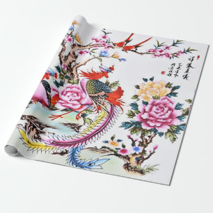 Papel De Presente Antiguidade de Aves Florais Chinesas Chinoiserie D