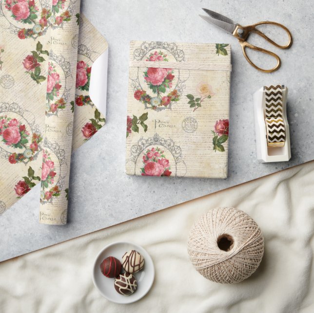 Papel De Presente Antiguidade Ephemera Rosa Francesa (Artesanato)