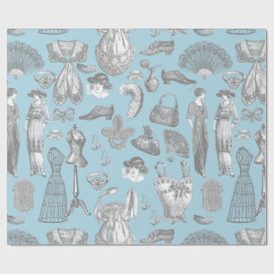 Papel De Presente antiquada edwardian vintage fashion senhoras azul