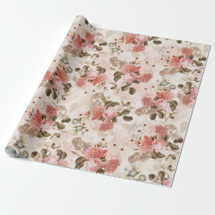 Papel De Presente Antiquado Rosas Nostálgicos Redouté