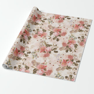 Papel De Presente Antiquado Rosas Nostálgicos Redouté