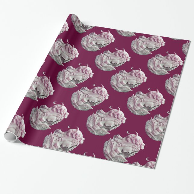 PAPEL DE PRESENTE ANTIQUE CAMEO, LUA DA NOITE COM OWL (Desenrolado)