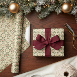 Papel De Presente Antique Christmas Holly Vines Vintage Texture