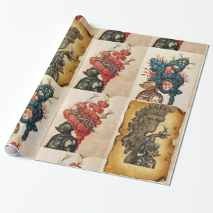 PAPEL DE PRESENTE ANTIQUE KNIGHT HELMET COM PENAS ÁGUAS DRAGONS