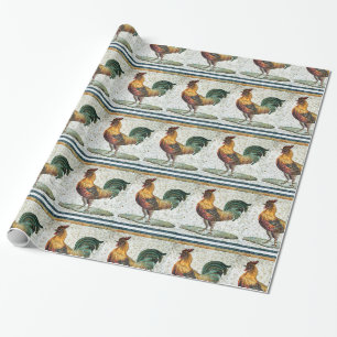 PAPEL DE PRESENTE ANTIQUE ROMAN MOSAICS / ROOSTERS