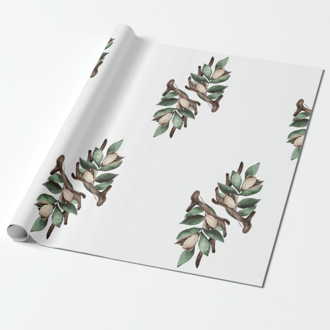 Papel De Presente Antler com papel de moldagem de ramificação verde (Desenrolado)