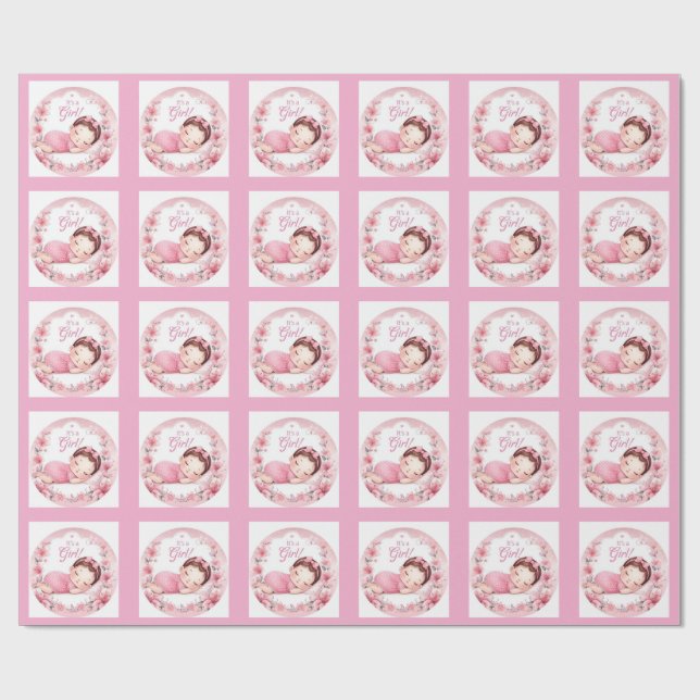 Papel De Presente Anúncio de Bebê Menina Fofura (Aberto)