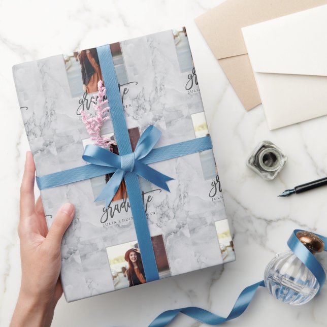 Papel De Presente Anúncio de GRADUAÇÃO DOURADA MARBLE E ROSA (Presentear)