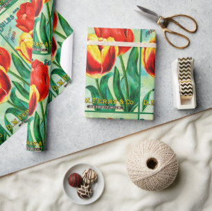 Papel De Presente Anúncio de Jardim Antigo, Tulipas Vermelhas e Amar