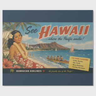 Papel De Presente Anúncio de Viagem Havaiano em Estilo Vintage